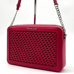 Michael Kors Jet Set Large Woven Crossbody Bag - Dark Raspberry